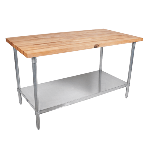 John Boos HNS09 Wood Top Work Table w/ Galvanized Base and Adjustable Undershelf