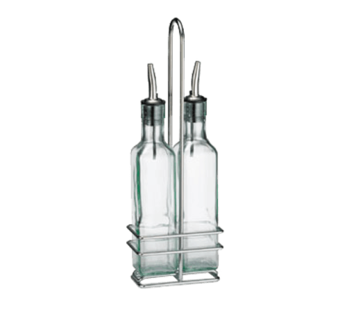 Tablecraft H9085N 8.5oz Prima Oil & Vinegar Bottle Set w/ Chrome Rack