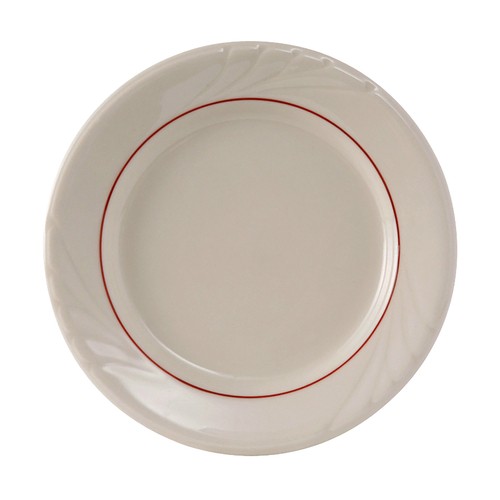 Tuxton YBA-102 Monterey Wide Rim Plate, 10-1/4", Eggshell w/ Berry Band