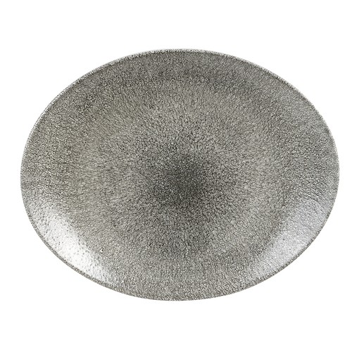 Churchill RKBQOP121, Raku Oval Coupe Plate, 12-1/2", Quartz Black (Case of 12)