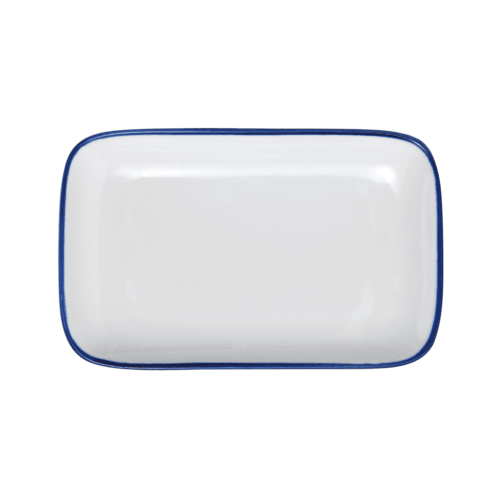 Mikasa 5256508 Bistro Pinstripe 8"X4-3/5" Rectangular Plate, White w/ Blue Band