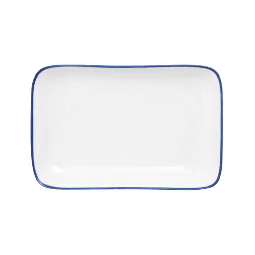 Mikasa 5256510 Bistro Pinstripe 9"X5-1/5" Rectangular Plate, White w/ Blue Band