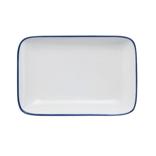 Mikasa 5256511 Bistro Pinstripe 12"X7-1/10" Rectangular Plate, White w/ Blue Band