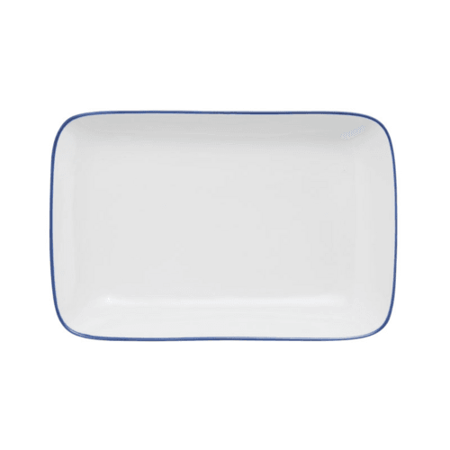 Mikasa 5256512 Bistro Pinstripe 14"X8-1/2" Rectangular Plate, White w/ Blue Band