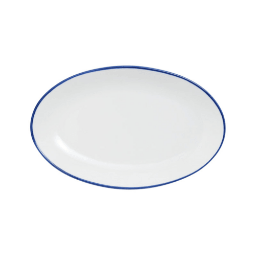Mikasa 5256513 Bistro Pinstripe 9-3/4"X6-3/10" Entree Plate, White w/ Blue Band