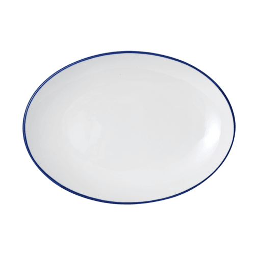 Mikasa 5256519 Bistro Pinstripe 14"X10-1/16" Entree Plate, White w/ Blue Band