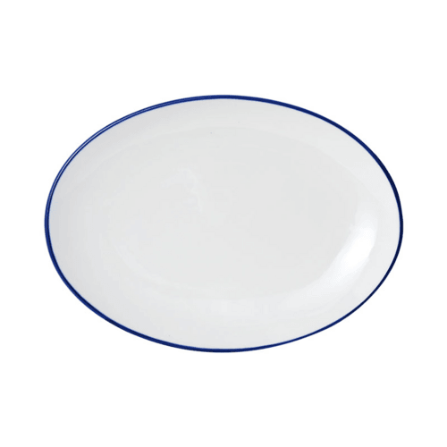 Mikasa 5256521 Bistro Pinstripe 16"X11-3/5" Entree Plate, White w/ Blue Band