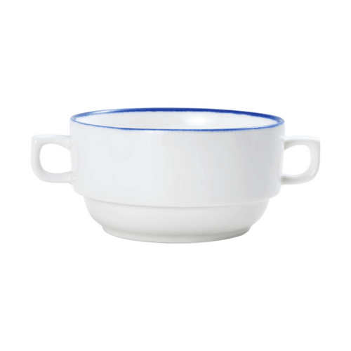Mikasa 5256525 Bistro Pinstripe 14.87oz Soup Bowl, White w/ Blue Band