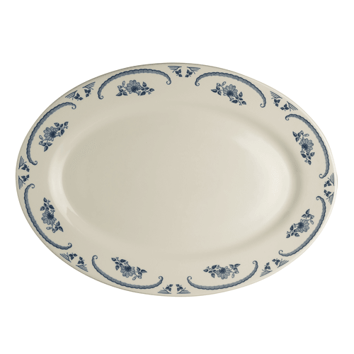 Steelite HL1575035 American Rose Rolled Edge Oval Platter, 13-3/8"X9-1/4", Blue