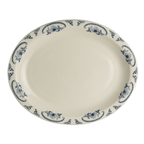 Steelite HL2615035 American Rose Narrow Rim Oval Platter, 13-3/4"X11-1/4", Blue