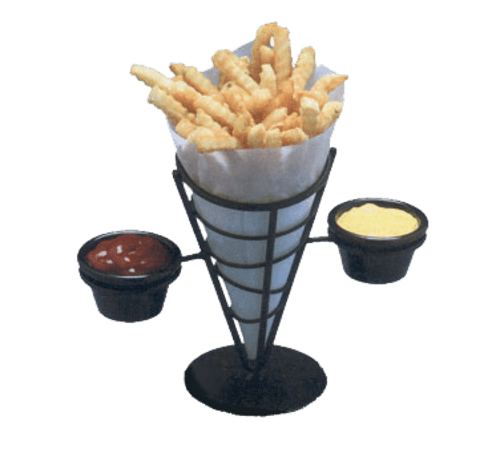 American Metalcraft FBC92 BLK 1-Cone Conical Basket w/2 Ramekin Holders