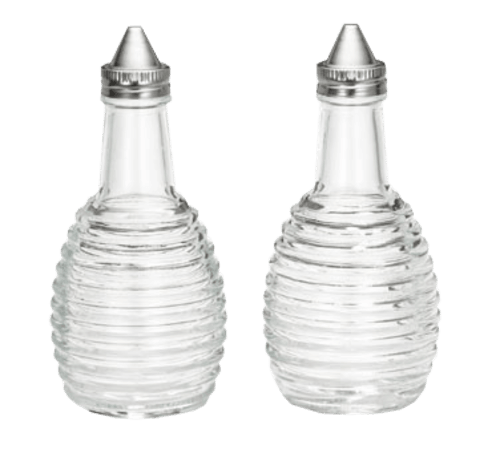 Tablecraft BH3 Beehive 6oz Glass Oil & Vinegar Bottles w/ S/S Tops