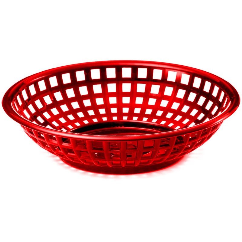 Tablecraft 1075R Plastic Round Serving Basket, 8"X2-3/8", Red (Case of 36)