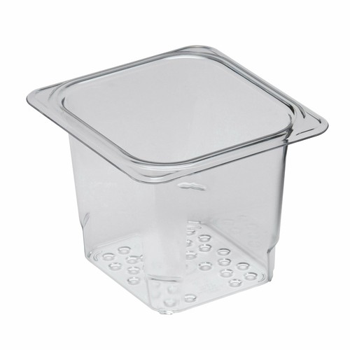 Cambro 65CLRCW135 Camwear® Food Pan Colander, 1/6 Size, 5" Deep, Clear
