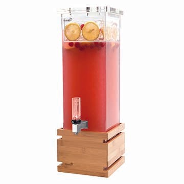 Rosseto LD112 2 Gal Square Clear Acrylic Beverage Dispenser - Bamboo