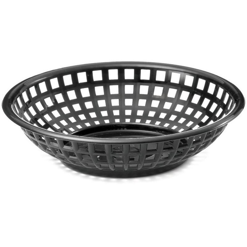 Tablecraft 1075BK Plastic Round Serving Basket, 8"X2-3/8", Black (Case of 36)
