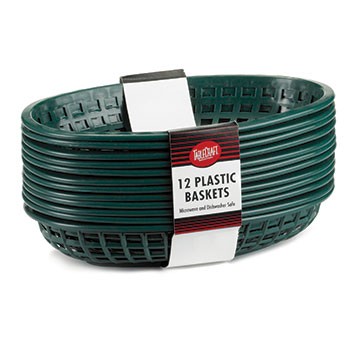 Tablecraft 1074FG Classic Plastic Oval Basket, 9-3/8"X6"X1-7/8" Forest Green (Case of 36)