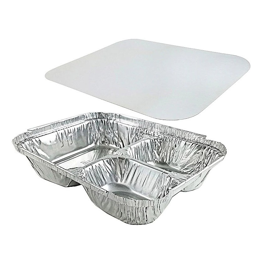 Handi-Foil 2045-35-250W Oblong 3-Compartment Foil Pan w/Lid, 8"x5-7/8" (Case of 250)