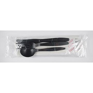 Max Packaging 364 40 B Black Plastic Cutlery Kits w/ Soup Spoon (Case of 250)