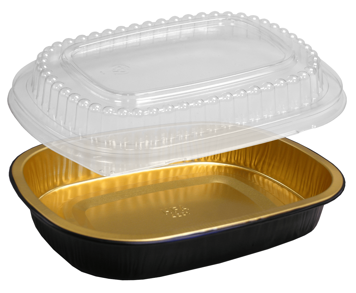 Handi-Foil 4201-55-100WDL Foil Container w/ Dome Lid, 22oz, Black/Gold (Case of 100)