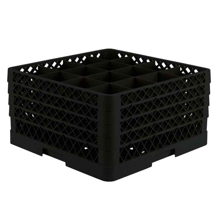 Vollrath TR8DDDD-06 Full Size Glass Rack w/ (4) Ext, (16) Compartment, Black