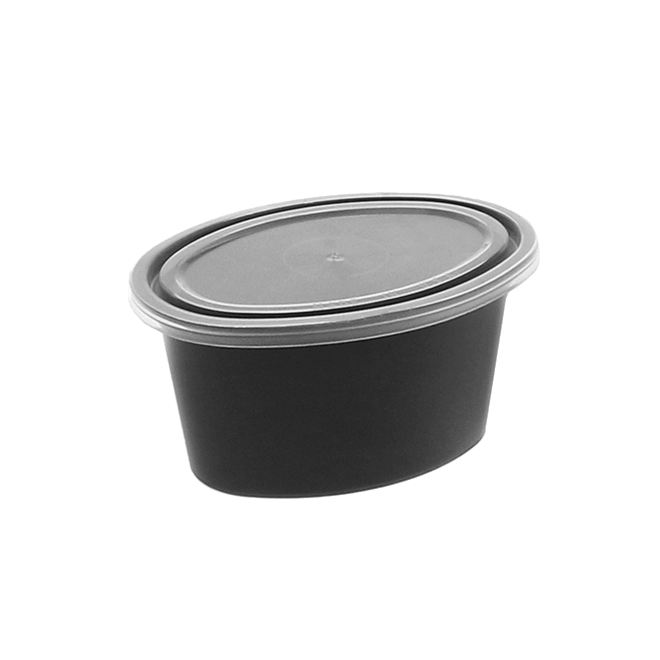 Pactiv YE502B Oval Souffle Cup w/ Lid, 2oz, Black (Case of 1000)