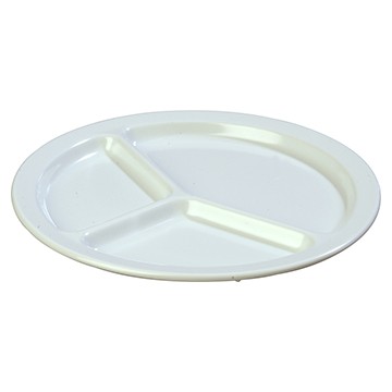 Carlisle KL10202 Kingline™ Melamine 3-Compartment Narrow Rim Plate, 10", White