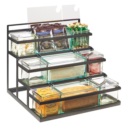 Cal-Mil 3603-13 Condiment Display 3-Tier w/ 9 Jars and Lids, Black
