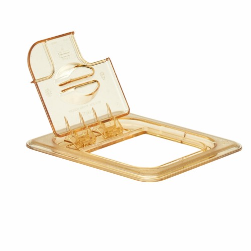Cambro 60HPLN150 H-Pan High Heat Food Pan Flip Lid w/ Notch, 1/6 Size, Amber