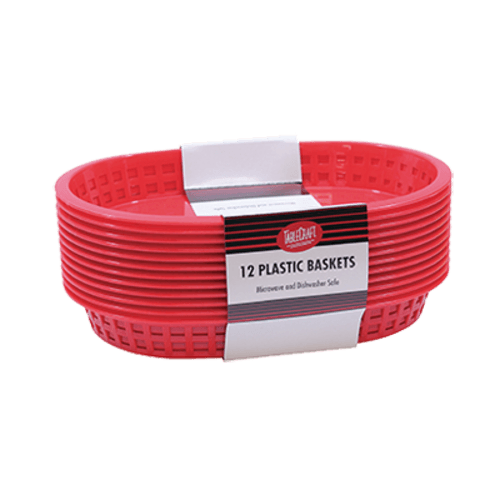 Tablecraft C1076R Oval Plastic Basket 10-1/2"x7", Red (Pack of 12)
