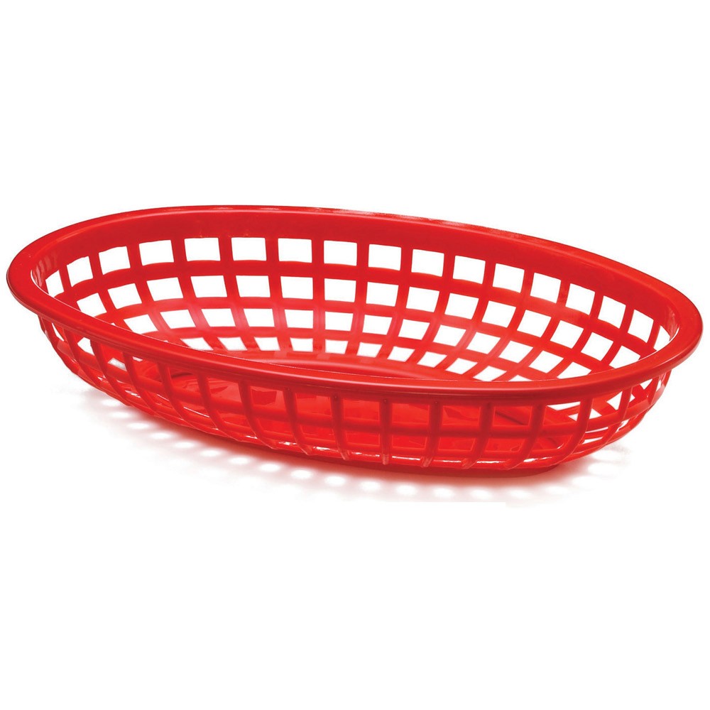 Tablecraft 1074R Classic Plastic Oval Basket, 9-3/8"X6"X1-7/8", Red (Case of 36)