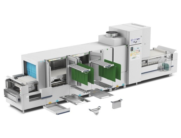 Flight type dish machine with internal components
